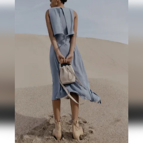 Cuyana Asymmetrical Blue Overlay Dress - Picture 3 of 12